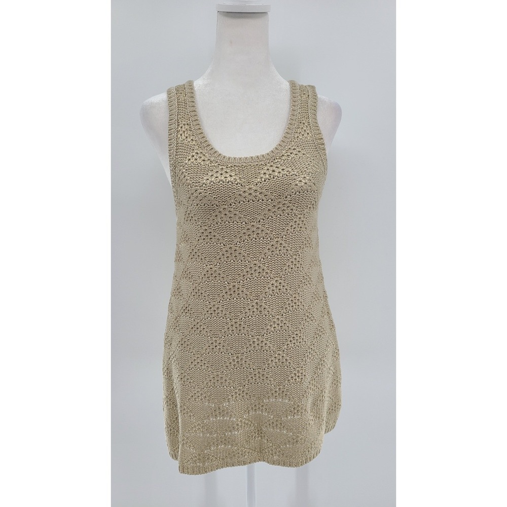 Y2K Western Boho Scoop Tunic Top‎ XS Anthropologie Gold Shimmer Festive Knit